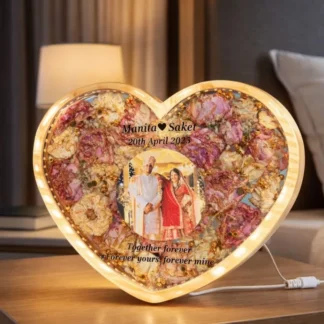 Heart-Shaped LED Resin Frame with Preserved Varmala – (8) Inch