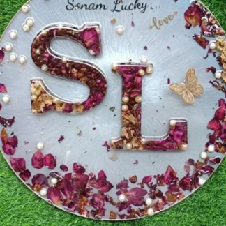 Couple Name Initials & Jaimala Preservation Resin Round Frame  
