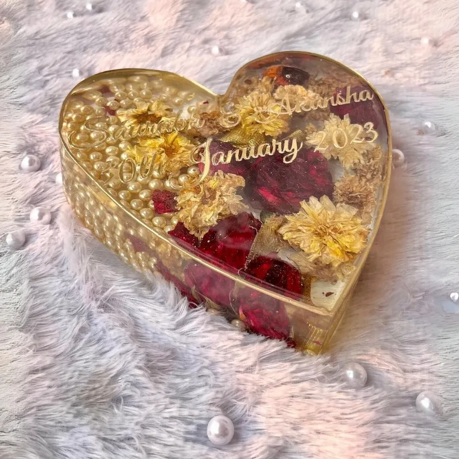 Heart-Shaped Shadi Jaimala Preservation Resin Frame (8 Inch)