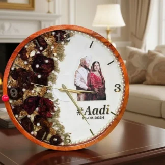 Personalised Wedding Clock with Varmala Flowers, Photo & Hashtag – (14) Inch