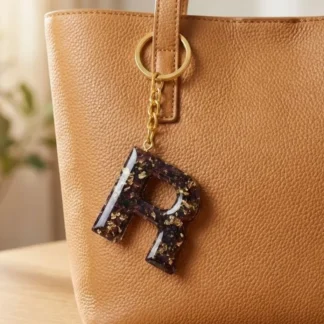 Real Flowers Preserved Resin Letter "R" Keychain