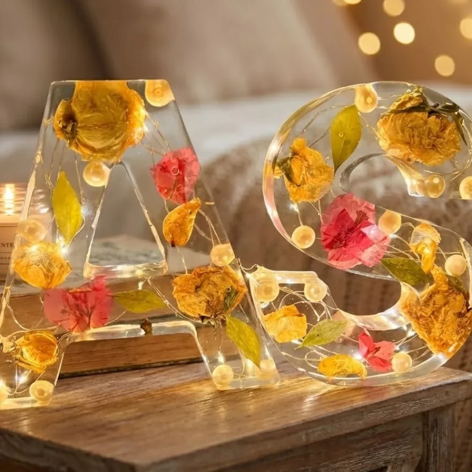 Resin A & S Letters with Real Flowers – (6) Inch | Custom Wedding Keepsake