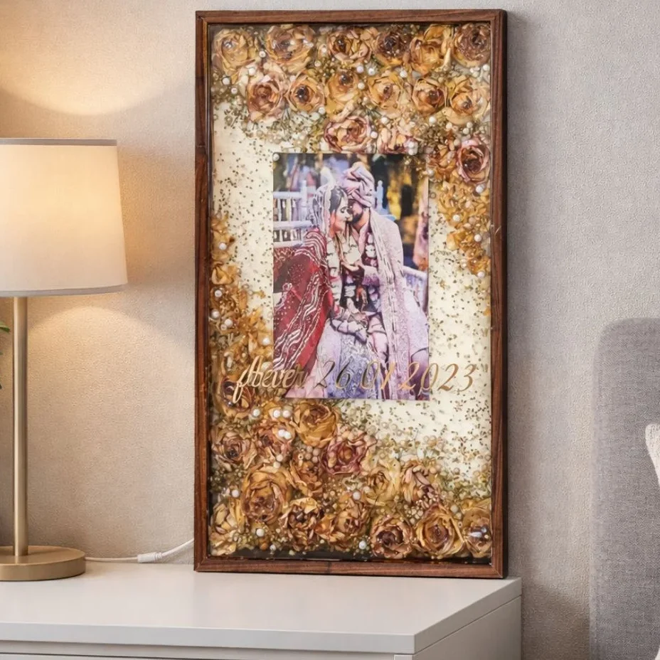 Resin Rectangular Wedding Varmala Preservation Frame with Couple Photo – (8×12, 15×18, 12×24 Inches)