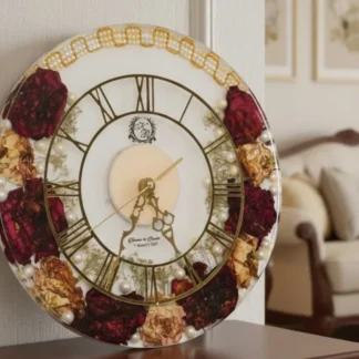 Resin Wall Clock with Real Varmala Flowers ( 12- Inch)