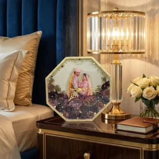 Teakwood Resin Wall Clock with Preserved Wedding Flowers & Photo ( 10-Inch)