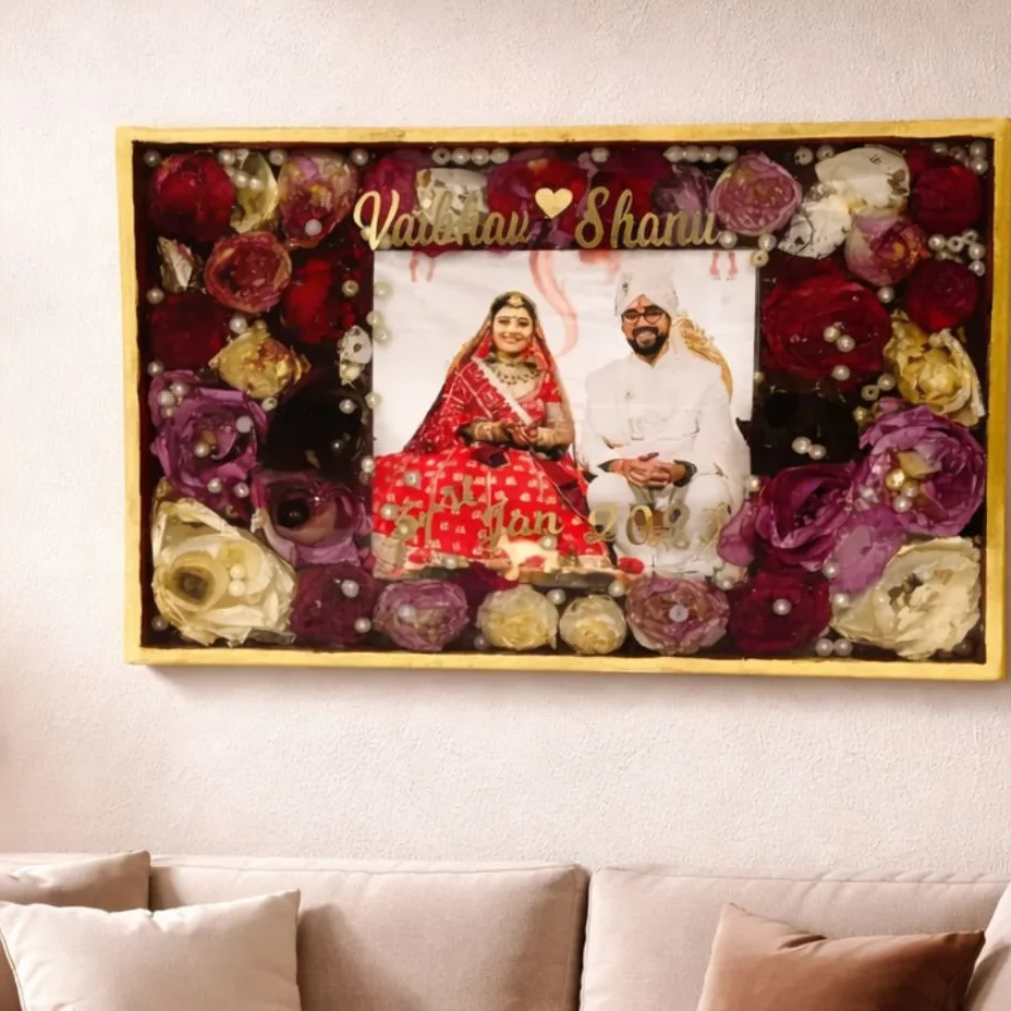 Wedding Varmala Flower Preservation in Rectangle Frame (12×8 Inches)