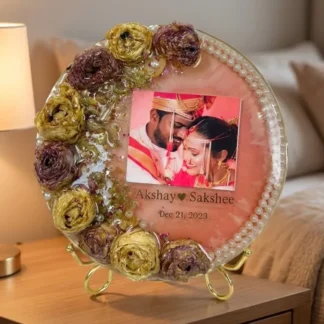 Yellow And Red Varmala Flower Preservation | Round Shape Resin Frame (20mm Thick and 8 Inch)
