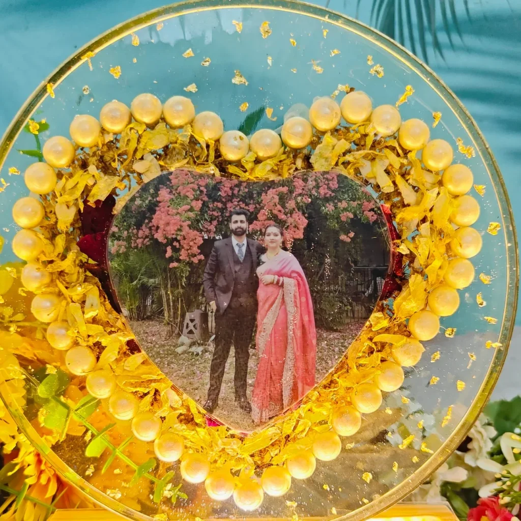Heart Shape Resin Photo Lamp – Custom Couple Frame with Light Base – (8) Inch