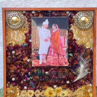 Wooden Frame with Wedding Varmala Memory ( 14 by 14- Inch)