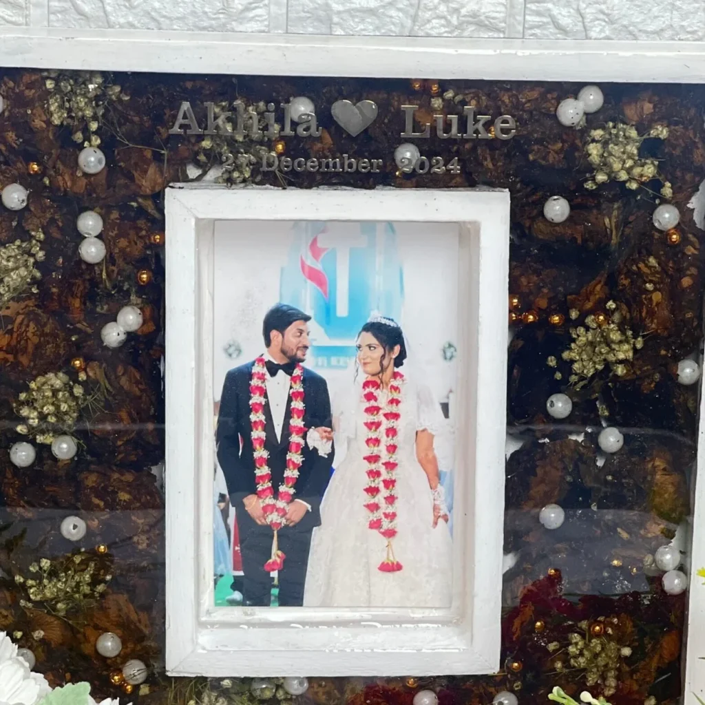 Square Resin Wedding Photo Frame with Real Flowers (10 by 10- Inches)