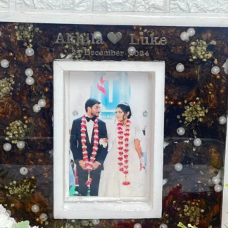Square Resin Wedding Photo Frame with Real Flowers (10 by 10- Inches)