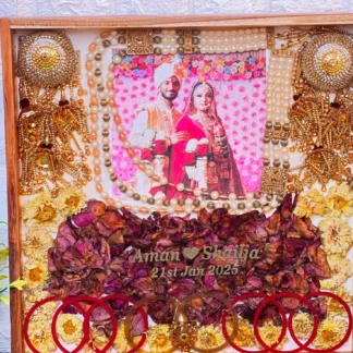 Luxury Wedding Memory Frame with Photo, Flowers, Bangles & Name – (12 by 12) Inch