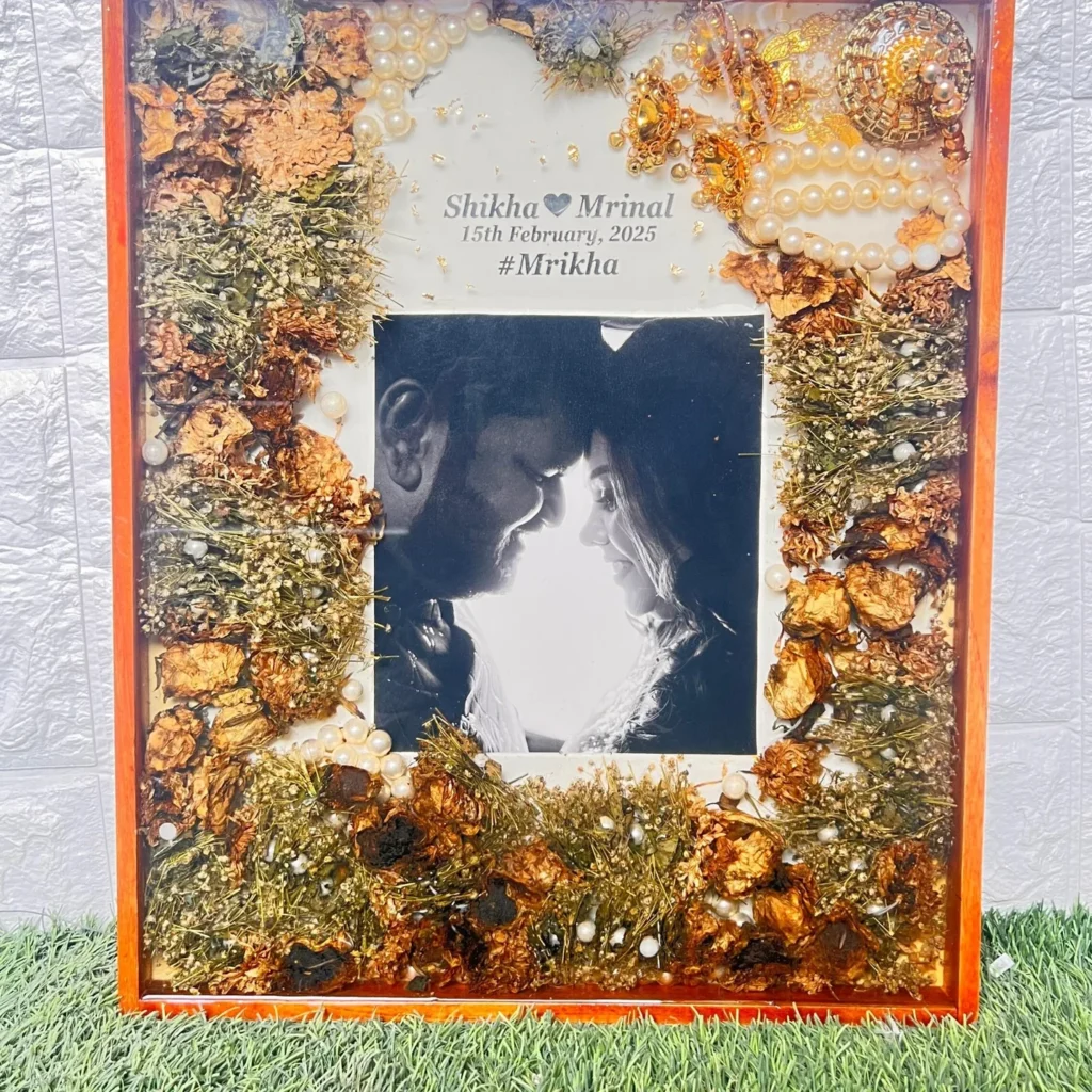 Rectangle Resin Frame with Photo & Name | Custom Wedding Keepsake ( 15 by 18- Inch)