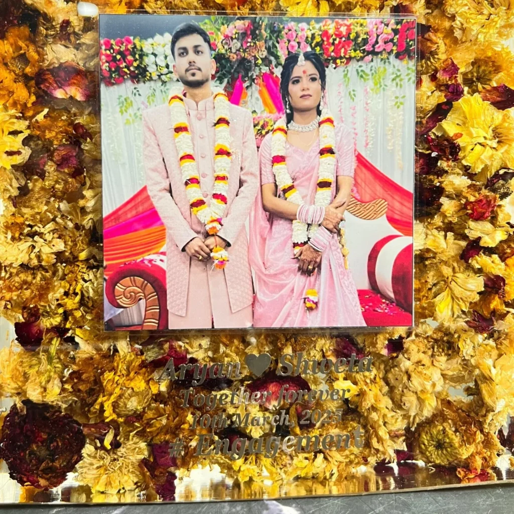 Square Deep Casting Resin Frame with Preserved Varmala Flowers ( 8- Inch)
