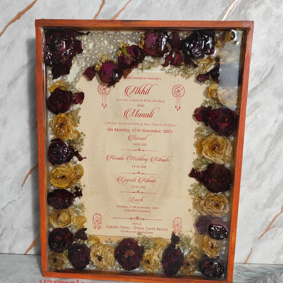 Wedding Card & Garland Preservation in Rectangle Wooden Frame (15×18 Inch)
