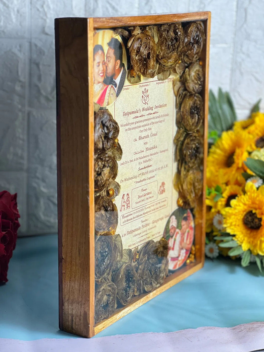 Wedding card frame made from a real wedding varmala