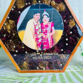 Hexagon Resin Photo Frame with Real Wedding Flowers – (12 ) Inch